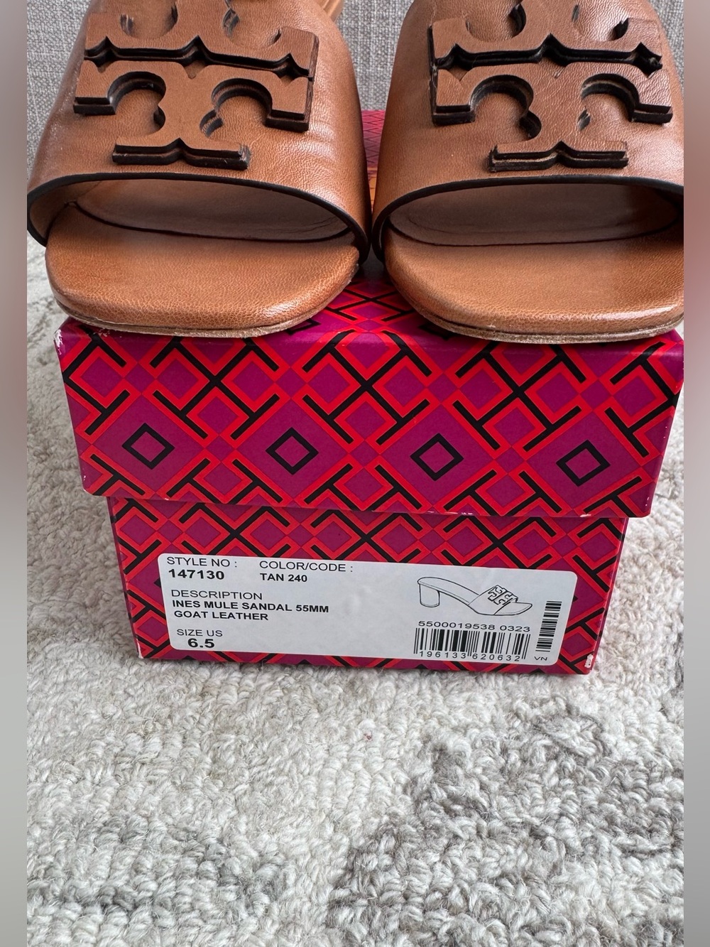 Tory Burch Ines Mule Sandal 55mm Goat Leather In Tan - Picture 3 of 8